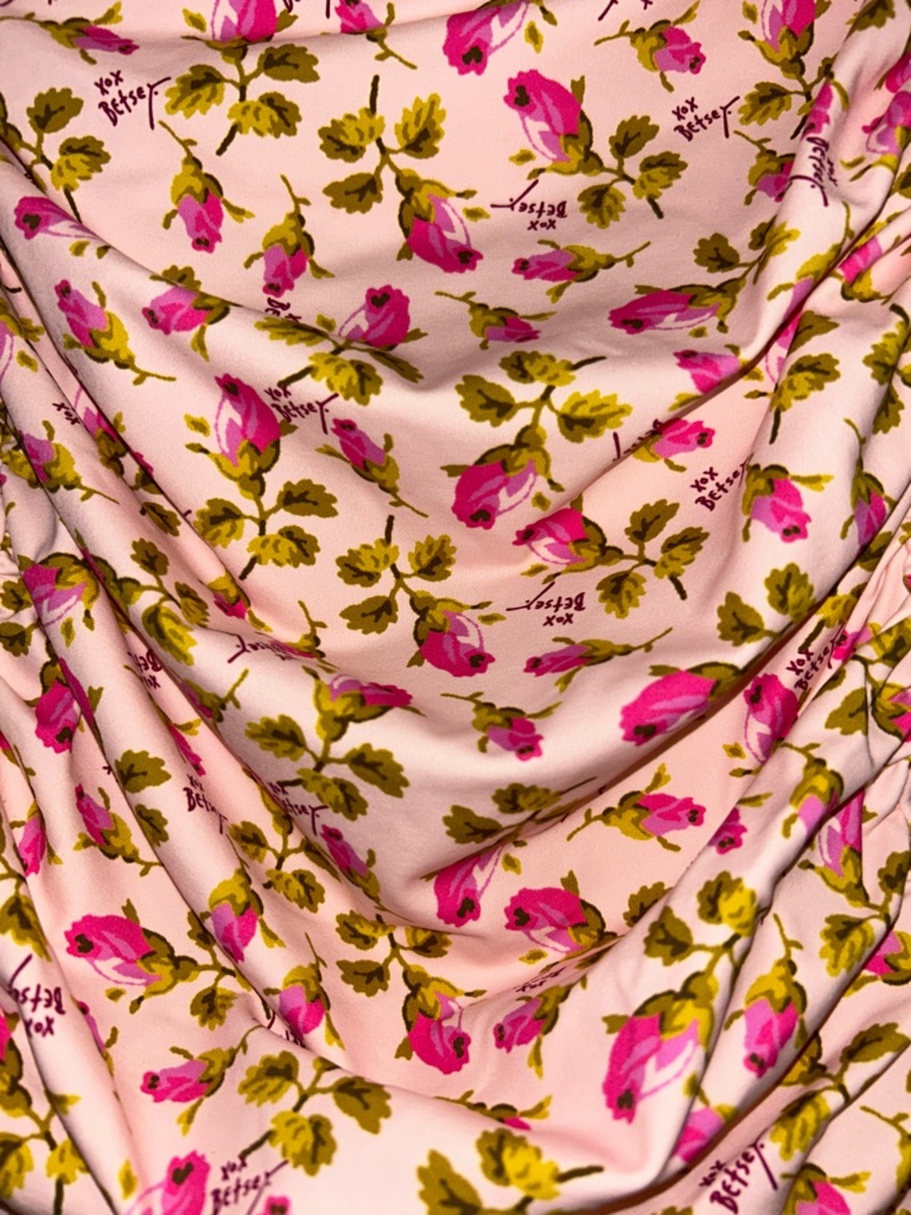 Betsey Johnson Floral Print Ruched swimsuit ROSES ROSE ROSEBUDS PINK SZ M NEW! - Picture 2 of 9